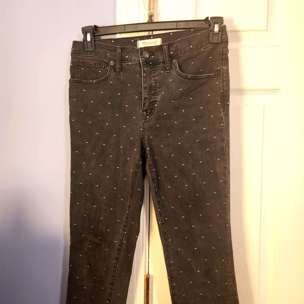 Madewell High Rise Black Jeans with Silver Polka Dots
